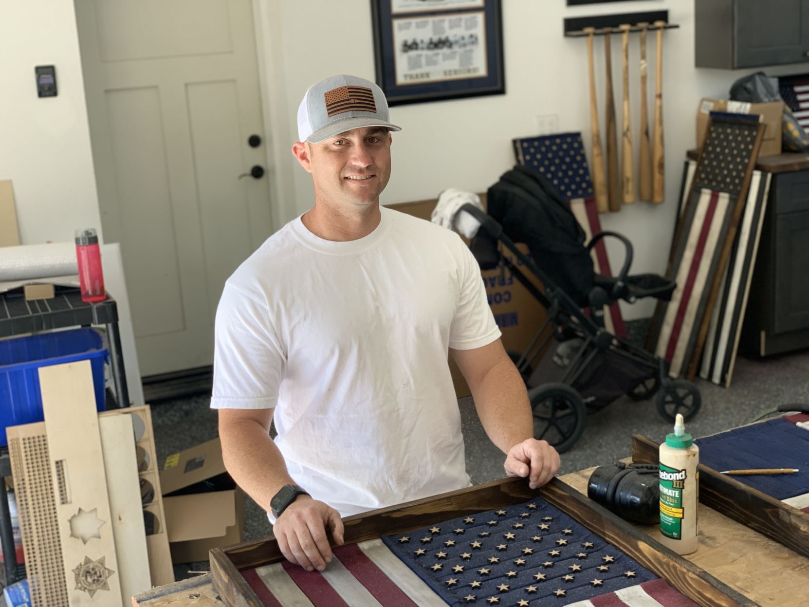 Making flags from recycled fire hoses in Napa